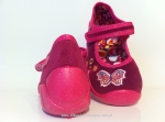 0-109P104 SPEEDY aksamitne różowo bordowe z wyhaftowanym motylkiem  kapcie buciki czółenka obuwie dziecięce poniemowlęce Befado  18-26 - galeria - foto#2