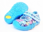 0-109P068 SPEEDY niebieskie w kratkę kapcie buciki czółenka obuwie dziecięce poniemowlęce Befado  18-25 - galeria - foto#1