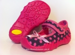 0-109P106 SPEEDY różowo szare w kropki z  kokardką kapcie buciki czółenka obuwie dziecięce poniemowlęce Befado  18-26 - galeria - foto#1