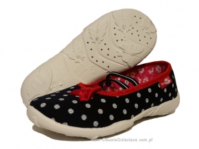 1-33-414 granatowe w kropki z kokardką balerinki kapcie wcz.dziecięce Renbut 1-33-414 granatowe w kropki z kokardką balerinki kapcie wcz.dziecięce Renbut