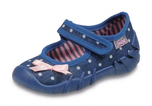 0-109P123 SPEEDY niebieskie w kropki kapcie buciki czółenka obuwie dziecięce poniemowlęce Befado  18-26