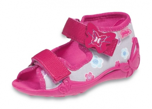 01-242P057 PAPI szaro różowe z motylkiem sandałki kapcie buciki obuwie wcz.dziecięce buty Befado Papi  18-25