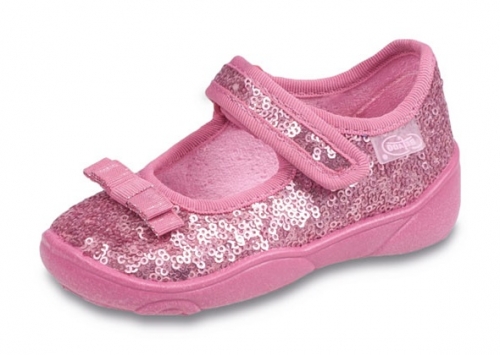 0-802P076 MAXI eleganckie różowe z cekinami balerinki kapcie buciki obuwie wcz.dziecięce  BEFADO  18-26