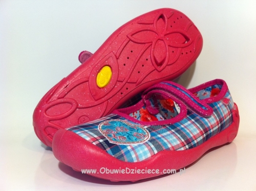 20-114Y062 Blanca rózowe w kratkę serce czółenka dziewczęce kapcie buciki  obuwie dziecięce  Befado 31-36