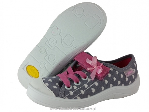 1-251X061 Tim szaro różowe w serduszka półtrampki na rzep kapcie buciki obuwie dziecięce buty Befado 25-30