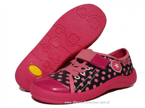 21-251Y038 TIM różowo czarne w kropki półtrampki na rzep kapcie-buciki obuwie dziecięce na rzep BEFADO