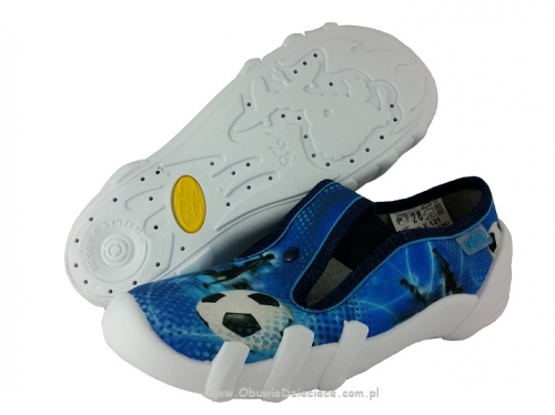 1-290Y131 SKATE niebiesko granatowe z piłką i piłkarzem kapcie buciki obuwie dziecięce przedszkolne szkolne Befado Skate 31-36