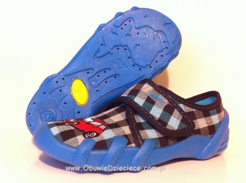 1-273X063 SKATE granatowo niebieskie w kratkę  kapcie-buciki obuwie dziecięce przedszkolne szkolne  Befado Skate