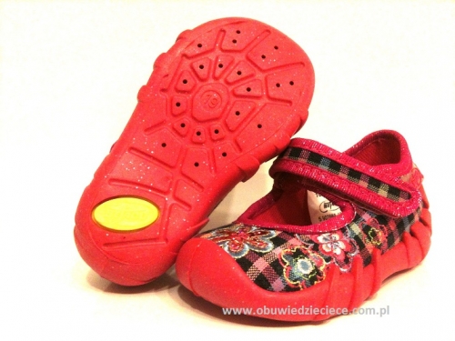 0-109P061 SPEEDY różowe w kratkę kapcie buciki czółenka obuwie dziecięce poniemowlęce Befado  18-26