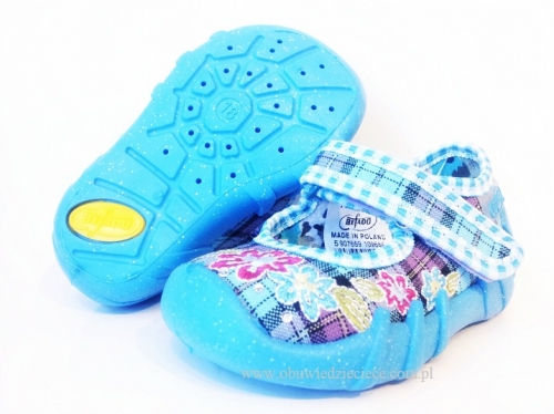 0-109P068 SPEEDY niebieskie w kratkę kapcie buciki czółenka obuwie dziecięce poniemowlęce Befado  18-25