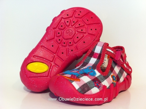 0-110P124 SPEEDY róż kratka konik kapcie-buciki-obuwie dziecięce poniemowlęce Befado  18-26