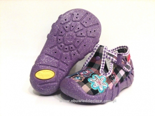0-110P123 SPEEDY fioletowe w kratkę kapcie na klamerkę buciki obuwie dziecięce poniemowlęce Befado  18-26