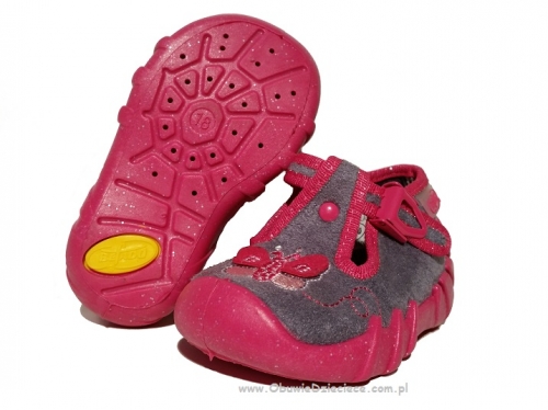 0-110P207 SPEEDY szaro różowe kapcie-buciki-obuwie dziecięce poniemowlęce Befado  18-26
