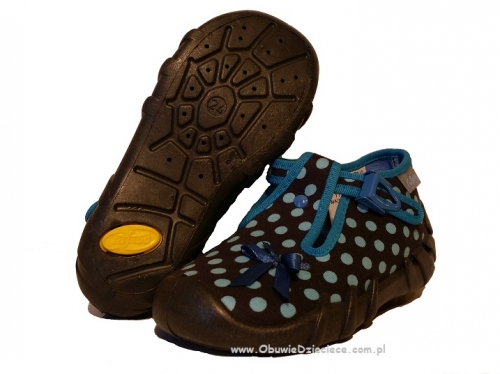 0-110P219 SPEEDY czarno niebieskie w kropki kapcie buciki obuwie dziecięce poniemowlęce Befado  18-26