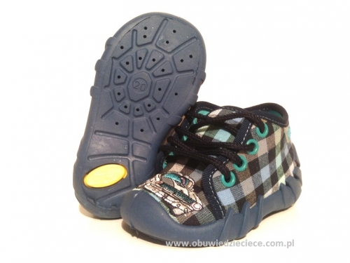 03-130P024 SPEEDY granatowy w kratkę kapcie sznurowane buciki obuwie buty dla dziecka wcz.dziecięce  Befado  18-23