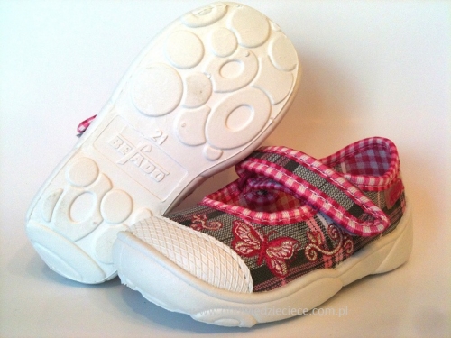 0-209P006 Maxi szaro różowe balerinki kapcie buciki czółenka na rzep obuwie dziecięce poniemowlęce Befado  20-25