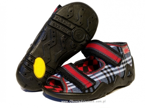 01-250P025 SNAKE czarno czerwone w kratkę sandalki kapcie buciki obuwie dziecięce wcz.dziecięce buty Befado Snake