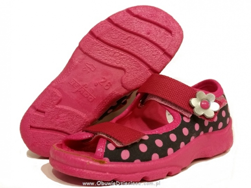 20-969X077 MAX JUNIOR różowo czarne w kropki sandałki kapcie, obuwie dziecięce profilaktyczne Befado 25-30