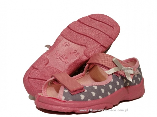 20-969X089 MAX JUNIOR szaro różowe w serduszka sandałki - kapcie dziecięce Befado Max