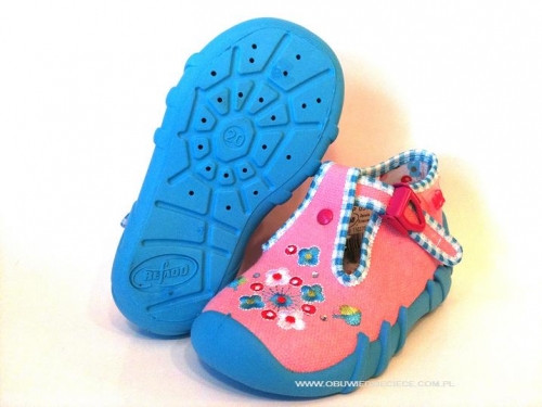 0-110P037 SPEEDY różowo seledynowe kapcie buciki obuwie dziecięce poniemowlęce Befado  18-26
