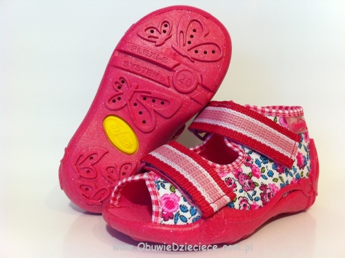 01-242P015 PAPI różowo białe w kwiatki sandałki kapcie buciki wcz.dziecięce obuwie dziecięce Befado Papi
