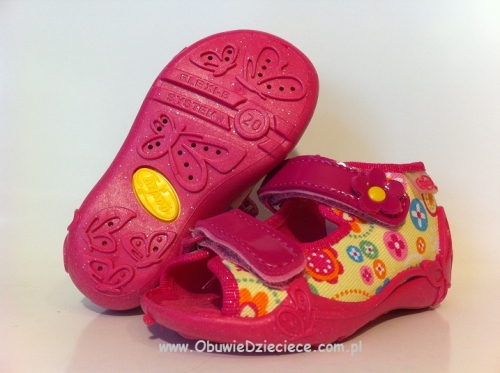 01-242P028 PAPI różowo żółte w kwiatki sandałki kapcie buciki obuwie wcz.dziecięce buty Befado Papi  18-25