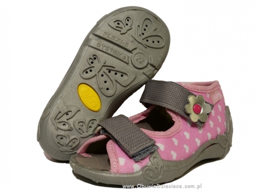 01-242P046 PAPI szaro różowe w serduszka sandałki kapcie buciki obuwie wcz.dziecięce buty Befado Papi  18-25
