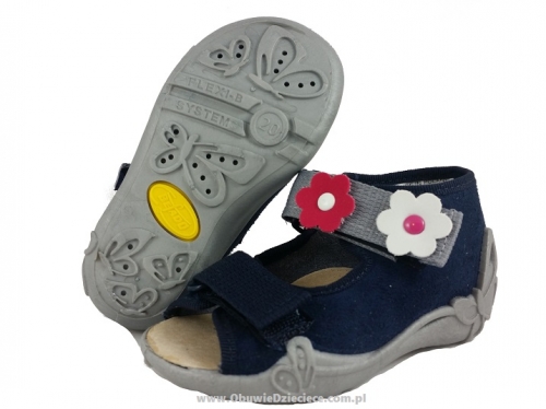 01-242P053 PAPI granatowo srebrne z kwiatkami sandałki kapcie buciki obuwie wcz.dziecięce buty Befado Papi  18-25