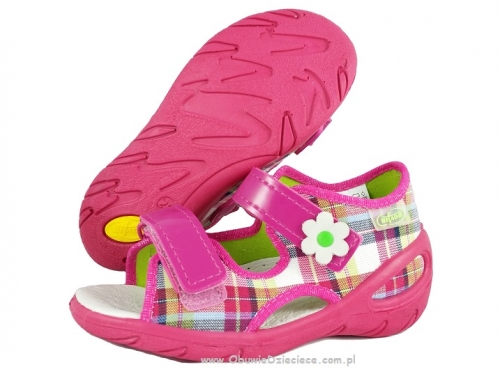 01-065P088 SUNNY różowe w krateczkę sandałki sandały profilaktyczne kapcie obuwie dziecięce Befado  20-25
