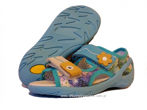 20-065X094 SUNNY niebieskie z siateczki w kwiatki  sandałki - sandały profilaktyczne  - kapcie obuwie dziecięce Befado  26-30