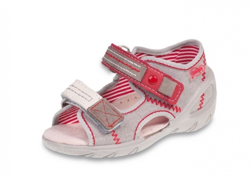 20-065X108 SUNNY szaro czerwone sandałki : WKŁADKI PROFILOWANE : sandały profilaktyczne  - kapcie obuwie dziecięce Befado  26-30