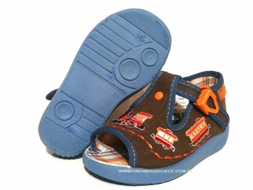 01-631P249 KAY brązowo niebieskie kapcie buciki sandałki : WKŁADKI SKÓRZANE : obuwie wcz.dziecięce Befado  20-25