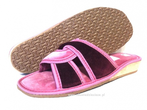 6-no16 różowo bordowe kapcie-pantofle dziewczęce damskie Nobex