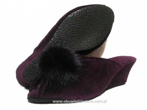 61-Puszek-ŚL sliwkowe eleganckie kapcie pantofle papucie dziewczęce damskie z puszkiem BISBUT  35-40