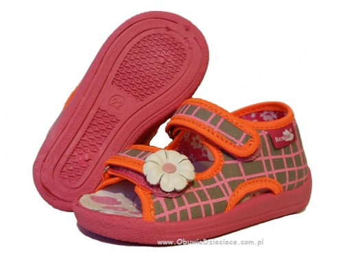 0-13-112 szaro różowo pomarańczowe w kratę  sandałki kapcie obuwie wcz.dziecięce  buty Renbut  19-25
