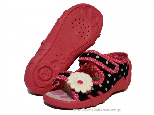 20-33-378 L GRANAT KROPKI granatowo różowe w kropki sandałki - sandały profilaktyczne  - kapcie obuwie dziecięce Renbut  26-30