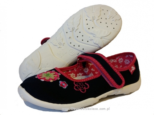 1-23-415 granatowe z kwiatami  balerinki kapcie buty przedszkolno szkolne obuwie dziecięce Renbut 26-35