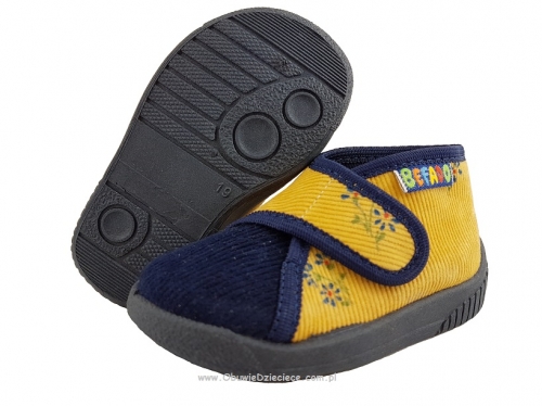 02-716P090 KAY granatowo żółte kapcie buciki obuwie na rzep wczesnodziecięce buty dla dziecka Befado  18-25